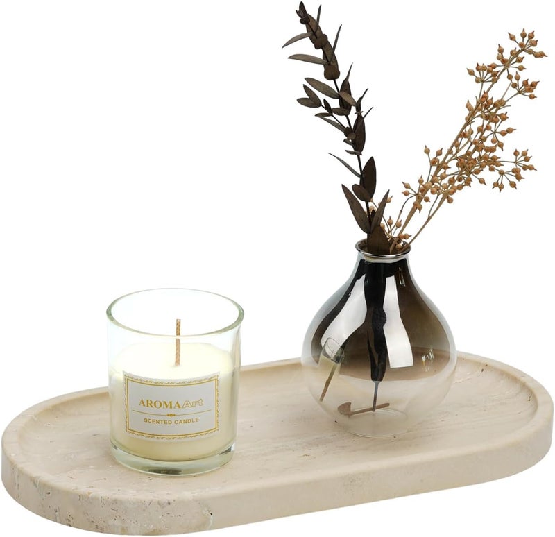 Koville Italian Travertine Tray, 12"x6" Vanity Decorative Marble Tray for Countertop, Catchall for Perfume, Candles, Jewelry Dish - Image 1